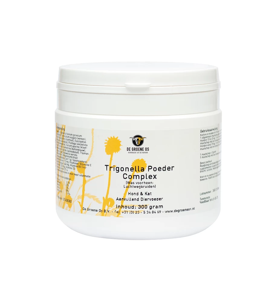 De Groene Os Trigonella Poeder Complex Hond & Kat - 300 Gram 1 De Groene Os Trigonella Poeder Complex Hond & Kat - 300 Gram