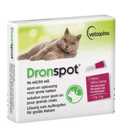 Vetoquinol Dronspot Grote Kat 96 Mg / 24 Mg - 5 T/m 8 Kg - 2 Pipetten
