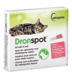 Vetoquinol Dronspot Middelgrote Kat 60 Mg / 15 Mg - 2.5 Kg T/m 5 Kg - 2 Pipetten