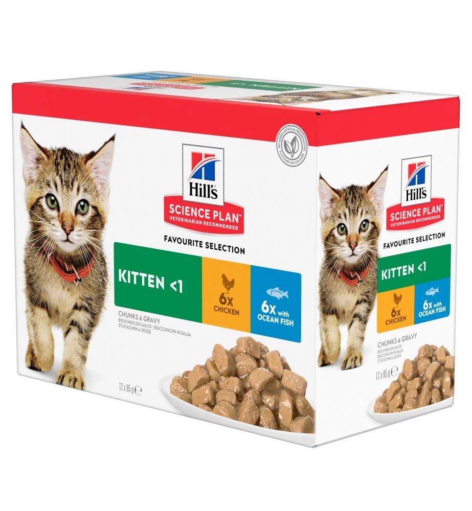 Hill's Science Plan Kitten Maaltijdzakjes Kip & Zeevis - 4 X 12 X 85 Gram 1 Hill's Science Plan Kitten Maaltijdzakjes Kip & Zeevis - 4 X 12 X 85 Gram