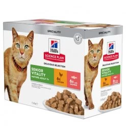 Hill's SP Mature Adult 7+ Senior Vitality Multipack Kip En Zalm - 4 X 12 X 85 Gram
